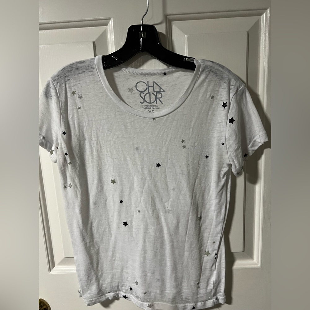 Chaser white shirt with sparkly navy stars